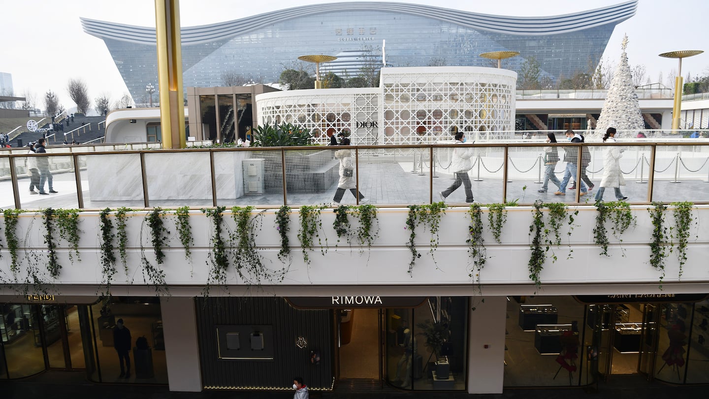 Customers visit SKP Chengdu, a park-like sunken shopping complex in the emerging Wuhou district, south of more established retail hubs in the Western Chinese city.
