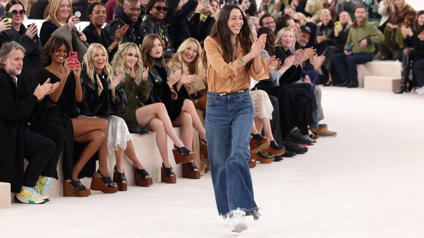 Chemena Kamali takes a bow at the Chloé Autumn/Winter 2024 show.