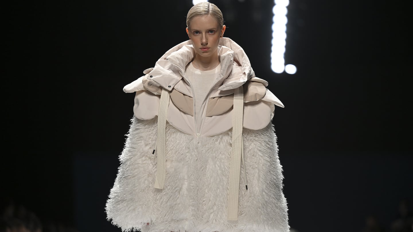 A model presents an outfit by Chinese fashion brand Zhihua during the Moscow Fashion Week in Moscow, Russia on March 06, 2024.